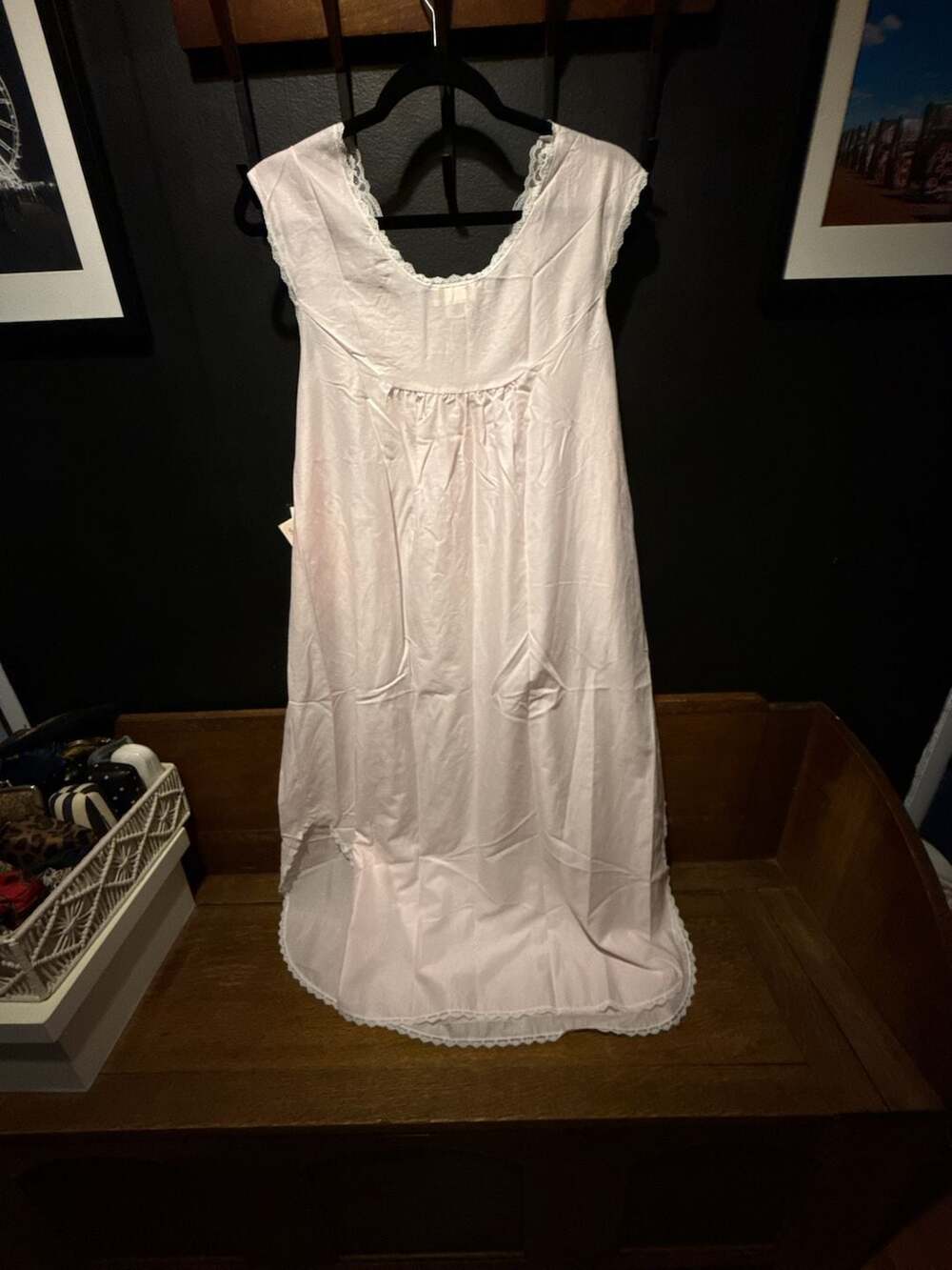Vintage Barbizon Pink Lace Embroidered Maxi Nightgown Dress Size L - Picture 10 of 10